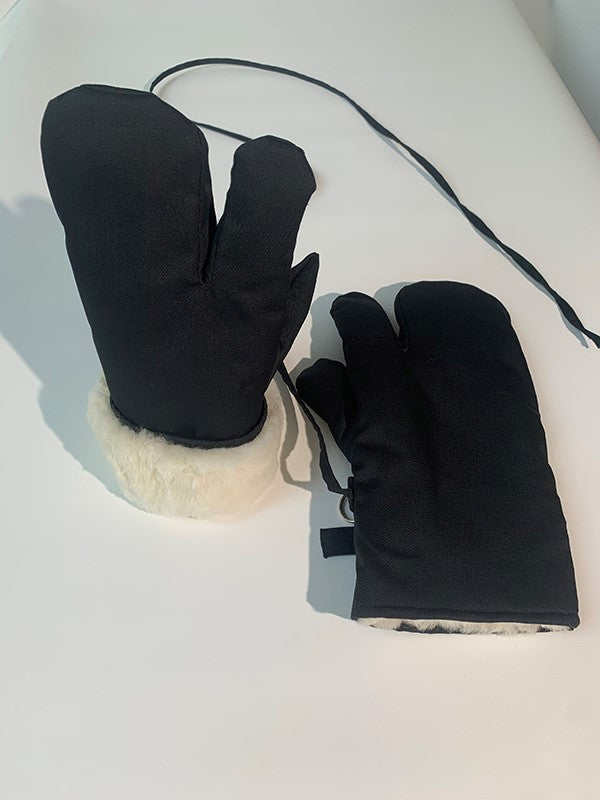 Shearling Sheepskin Cycling Working Gloves Three Finger