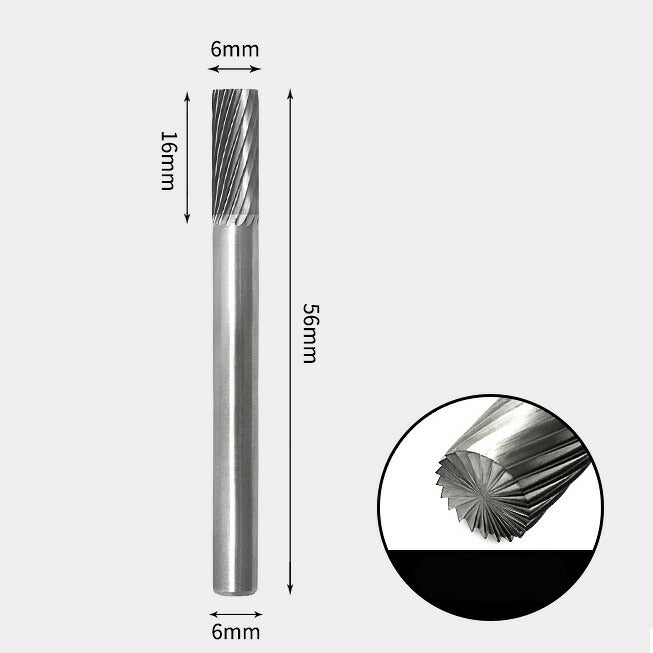Tungsten Carbide Cylindrical with End Cut Rotary Burr Single-cut 6 x 16mm