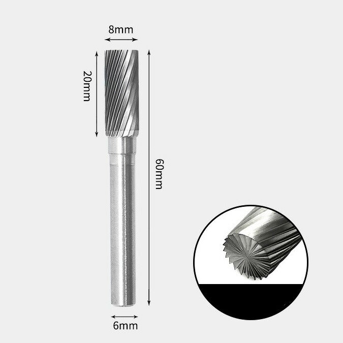 Tungsten Carbide Cylindrical with End Cut Rotary Burr Single-cut 8 x 20mm