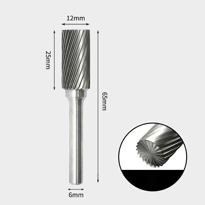 Tungsten Carbide Cylindrical with End Cut Rotary Burr Single-cut 12 x 25mm