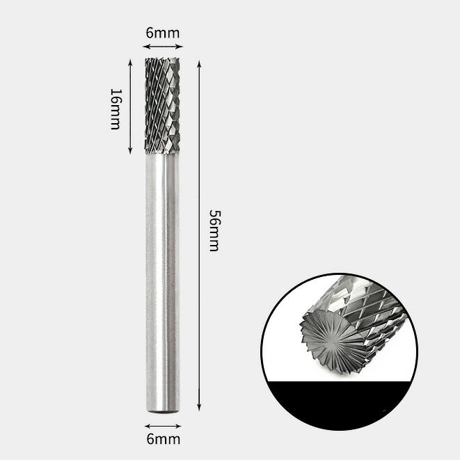 Tungsten Carbide Cylindrical with End Cut Rotary Burr Double-cut 6 x 16mm