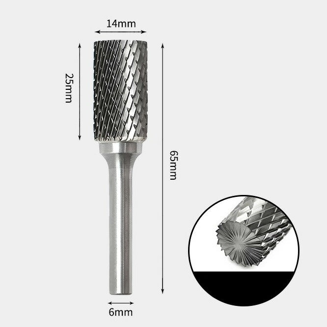 Fraise rotative cylindrique en carbure de tungstène avec coupe en bout, double coupe 14 x 25 mm