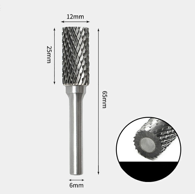 Tungsten Carbide Cylindrical Flat End Rotary Burr Double-cut 12 x 25mm