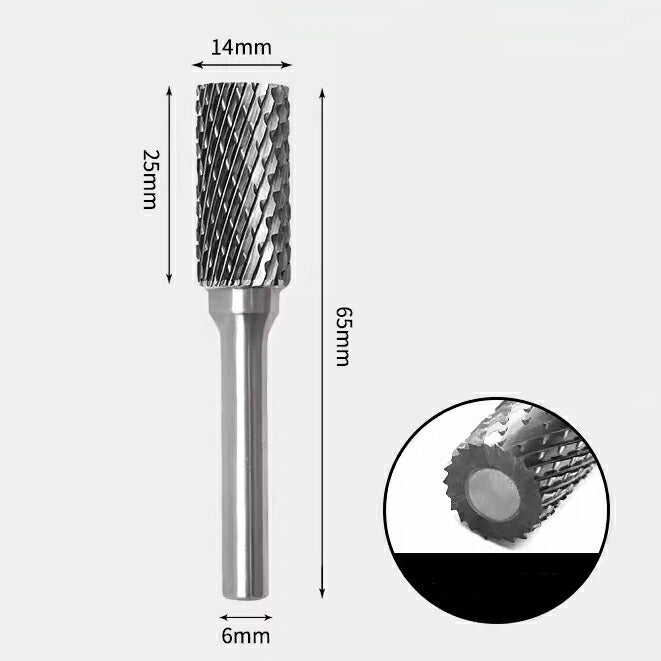 Tungsten Carbide Cylindrical Flat End Rotary Burr Double-cut 14 x 25mm