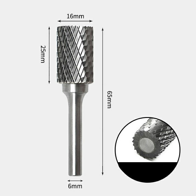 Zylindrischer Rotationsfräser aus Wolframkarbid mit flachem Ende, Doppelschnitt 16 x 25 mm