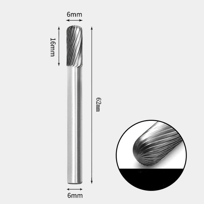Tungsten Carbide Cylindrical Radius End Rotary Burr Single-cut 6 x 16mm