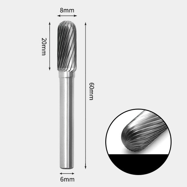 Tungsten Carbide Cylindrical Radius End Rotary Burr Single-cut 8 x 20mm