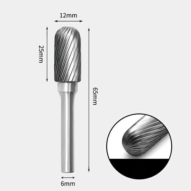 Tungsten Carbide Cylindrical Radius End Rotary Burr Single-cut 12 x 25mm