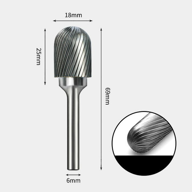 Tungsten Carbide Cylindrical Radius End Rotary Burr Single-cut 18 x 25mm