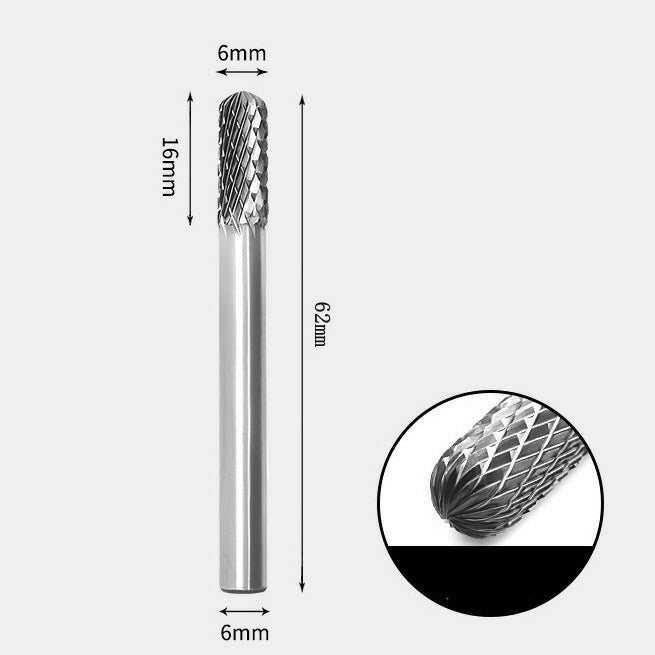 Tungsten Carbide Cylindrical Radius End Rotary Burr Double-cut 6 x 16mm