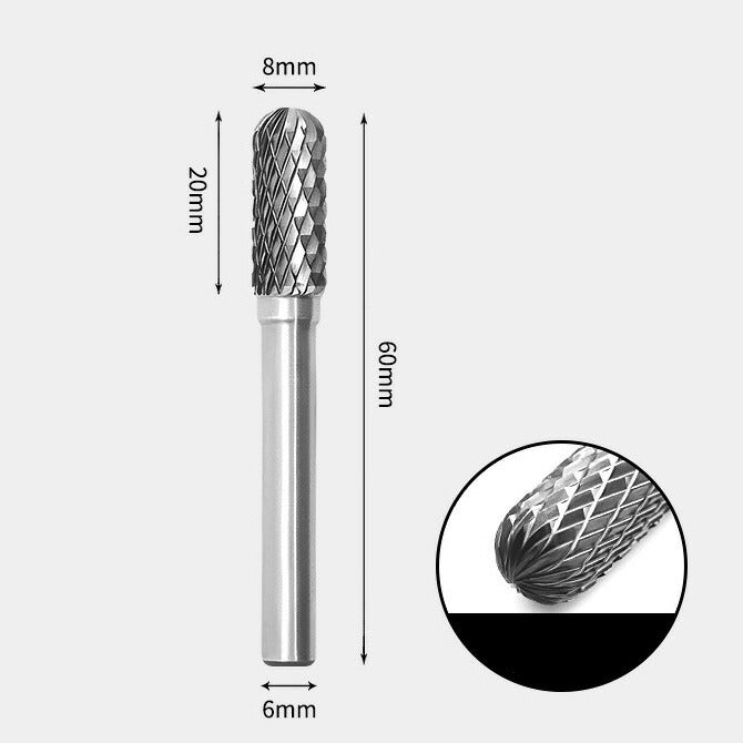 Tungsten Carbide Cylindrical Radius End Rotary Burr Double-cut 8 x 20mm