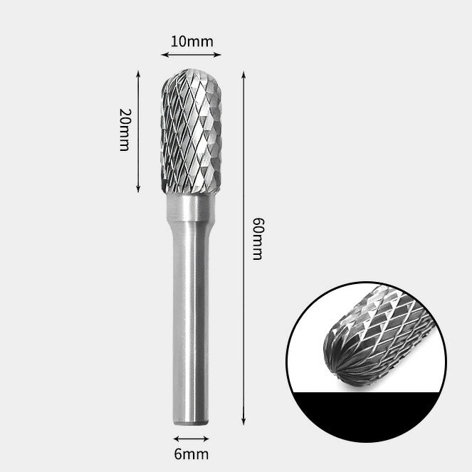 Tungsten Carbide Cylindrical Radius End Rotary Burr Double-cut 10 x 20mm