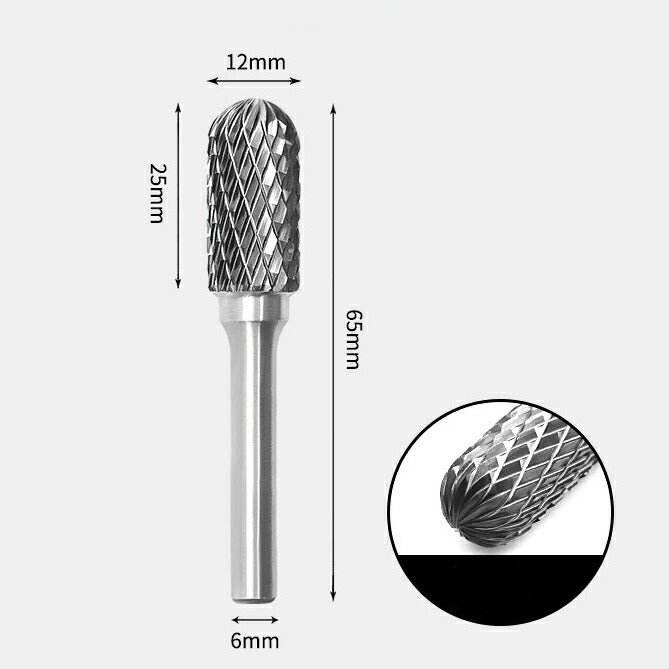 Fraise rotative à extrémité cylindrique en carbure de tungstène, double coupe, 12x25mm