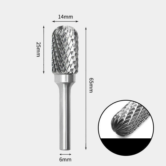 Tungsten Carbide Cylindrical Radius End Rotary Burr Double-cut 14 x 25mm
