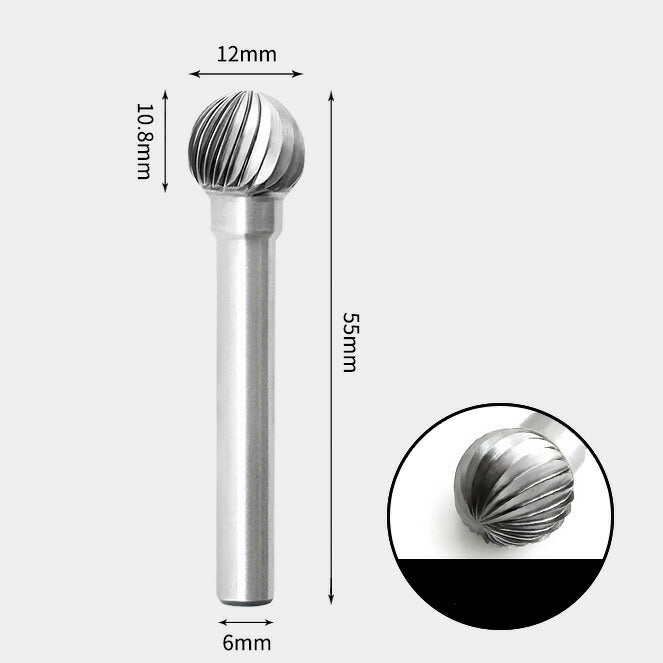 Tungsten Carbide Round Ball Shape Rotary Burr Single-cut 12 x 10mm