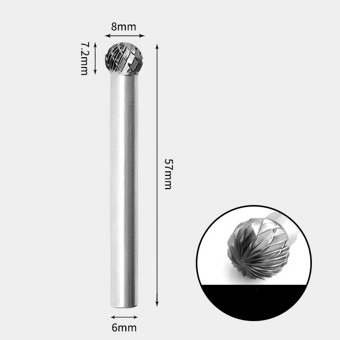 Tungsten Carbide Round Ball Shape Rotary Burr Double-cut 8 x 7mm