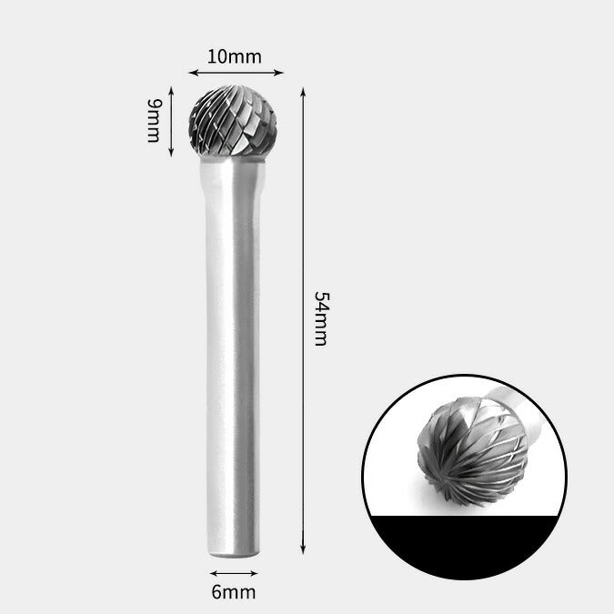 Fraise rotative en forme de boule ronde en carbure de tungstène, double coupe, 10x9mm