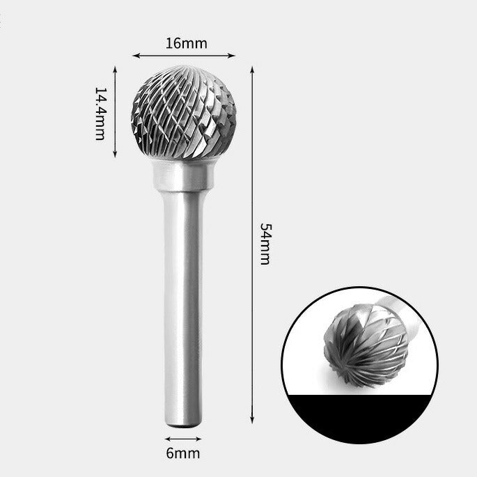 Tungsten Carbide Round Ball Shape Rotary Burr Double-cut 16 x 14mm
