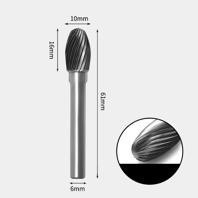 Fraise rotative en carbure de tungstène de forme ovale, coupe unique 10 x 16 mm