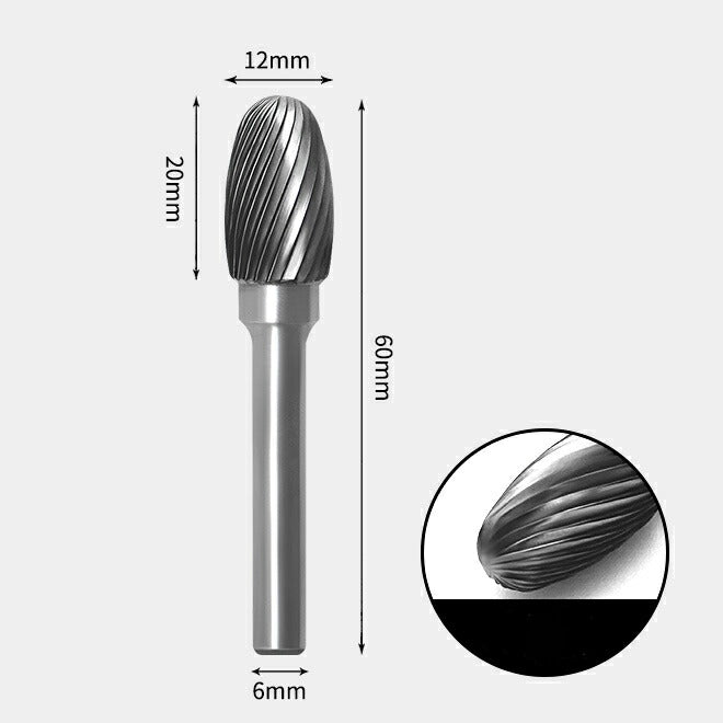 Tungsten Carbide Oval Shape Rotary Burr Single-cut 12 x 20mm