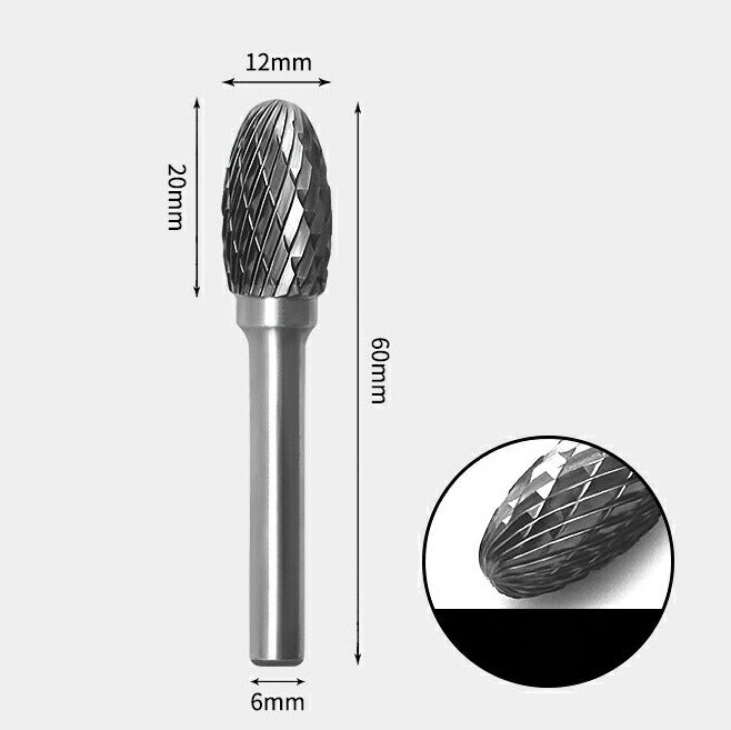 Tungsten Carbide Oval Shape Rotary Burr Double-cut 12 x 20mm