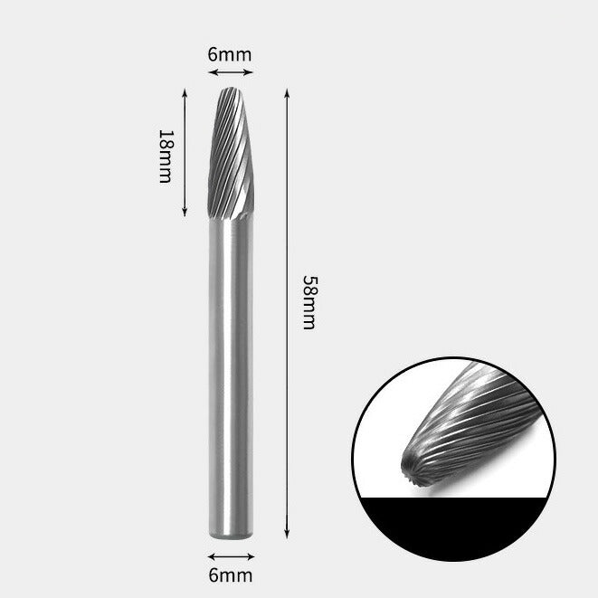 Fraise rotative à bout d'arbre en carbure de tungstène, coupe unique, 6x18mm
