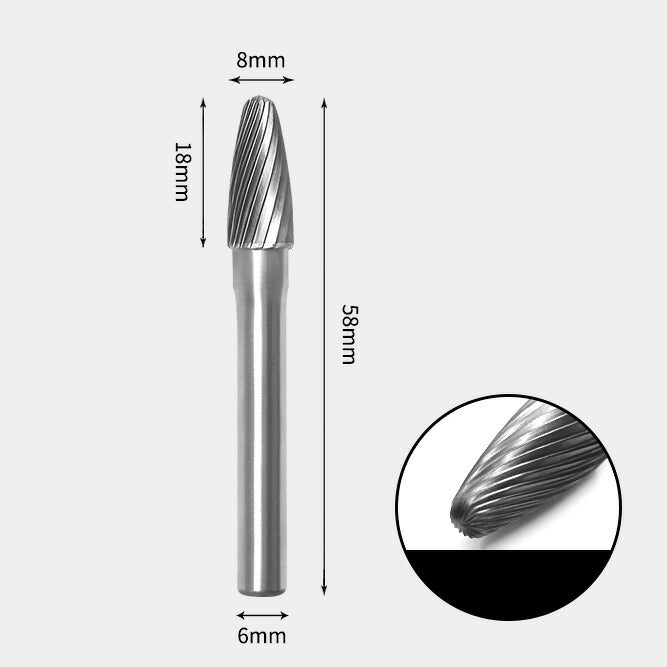 Tungsten Carbide Radius End Tree Rotary Burr Single-cut 8 x 18mm