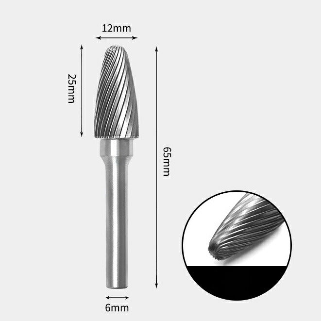 Tungsten Carbide Radius End Tree Rotary Burr Single-cut 12 x 25mm