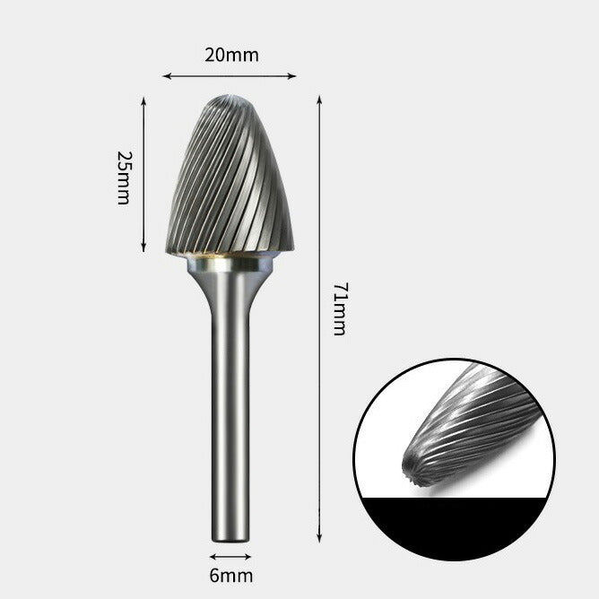 Tungsten Carbide Radius End Tree Rotary Burr Single-cut 20 x 25mm