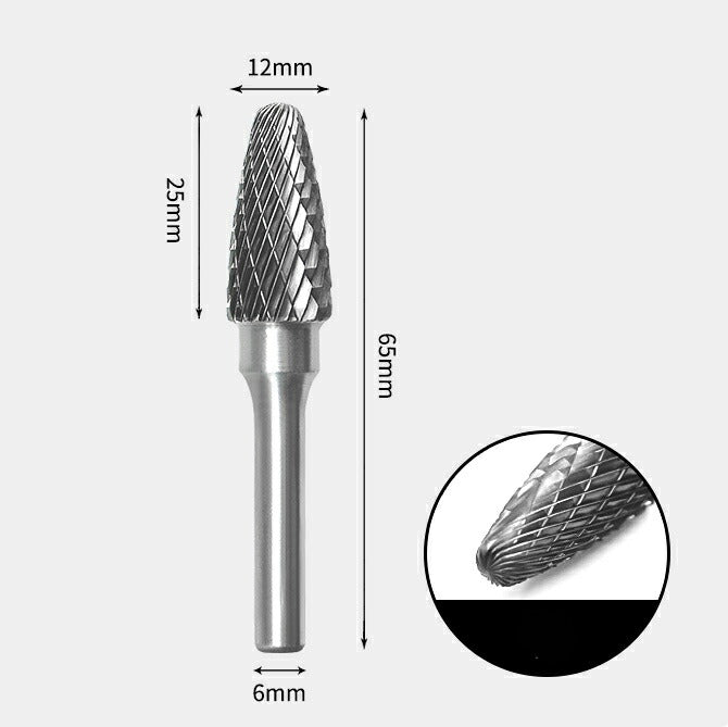 Tungsten Carbide Radius End Tree Rotary Burr Double-cut 12 x 25mm