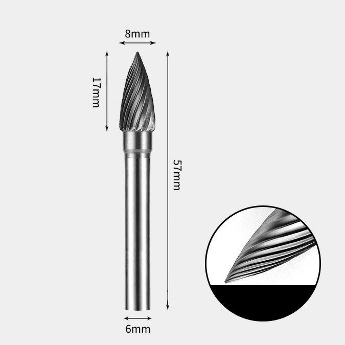 Fraise rotative à arbre pointu en carbure de tungstène, coupe unique 8 x 17 mm
