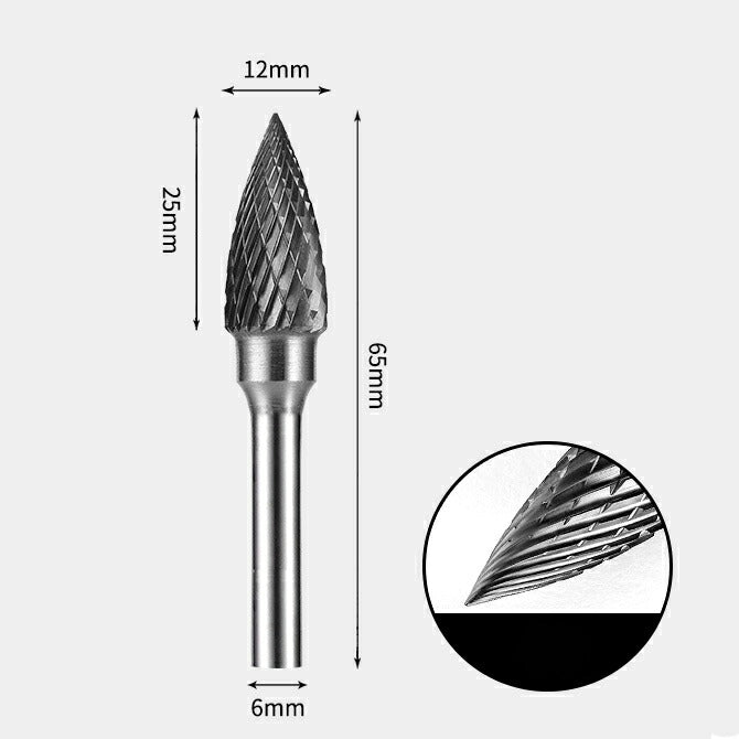 Tungsten Carbide Pointed Tree Rotary Burr Double-cut 12 x 25mm