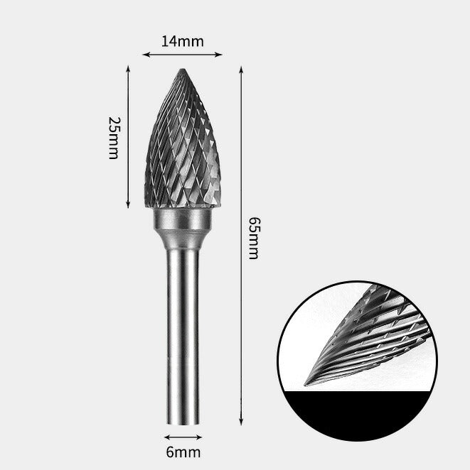 Fraise rotative en carbure de tungstène, arbre pointu, double coupe, 14x25mm
