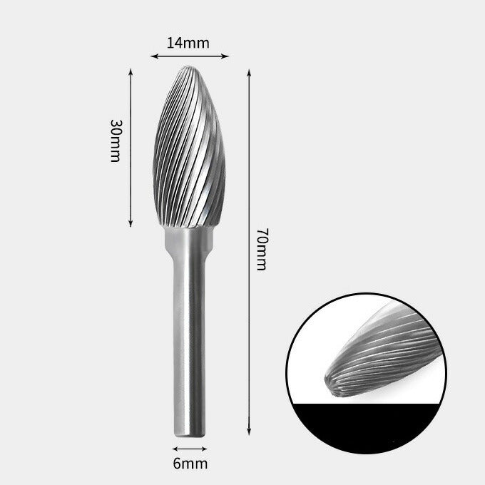 Fraise rotative en forme de flamme en carbure de tungstène, coupe unique 14 x 30 mm
