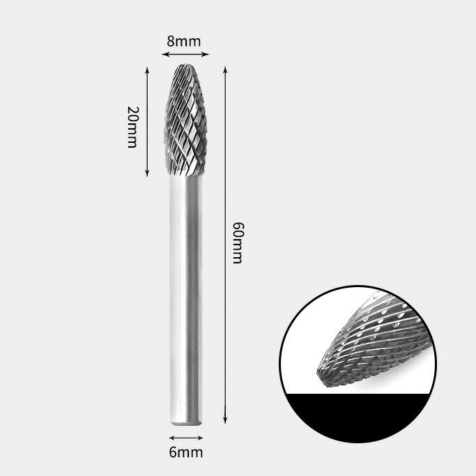 Tungsten Carbide Flame Shape Rotary Burr Double-cut 8 x 20mm