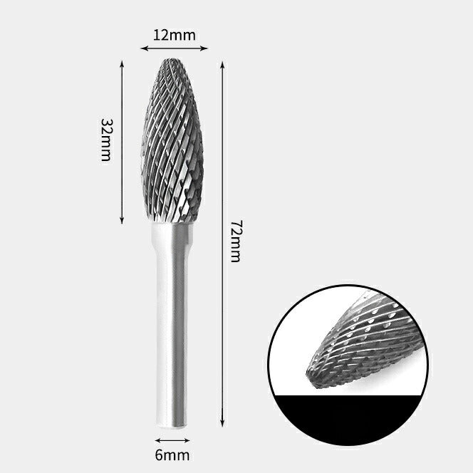 Tungsten Carbide Flame Shape Rotary Burr Double-cut 12 x 32mm