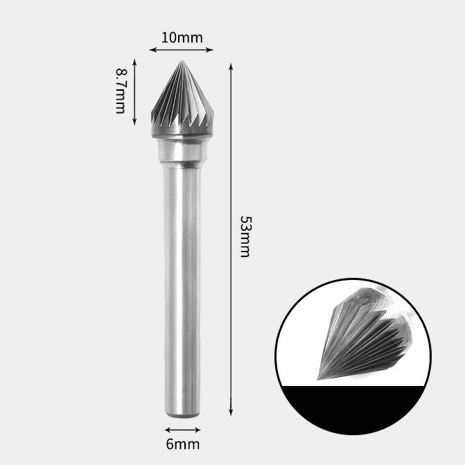 Fraise rotative en carbure de tungstène, angle inclus de 60 degrés, coupe unique, 10x8mm