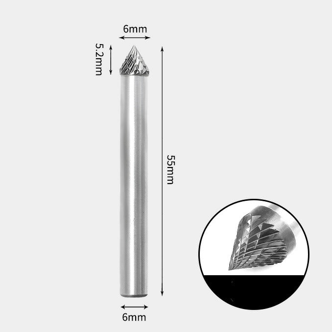 Fraise rotative à angle inclus de 60 degrés en carbure de tungstène, double coupe 6 x 5 mm