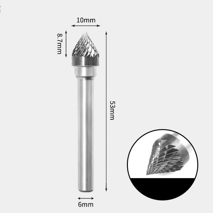 Tungsten Carbide 60 Degree Included Angle Rotary Burr Double-cut 10 x 8mm