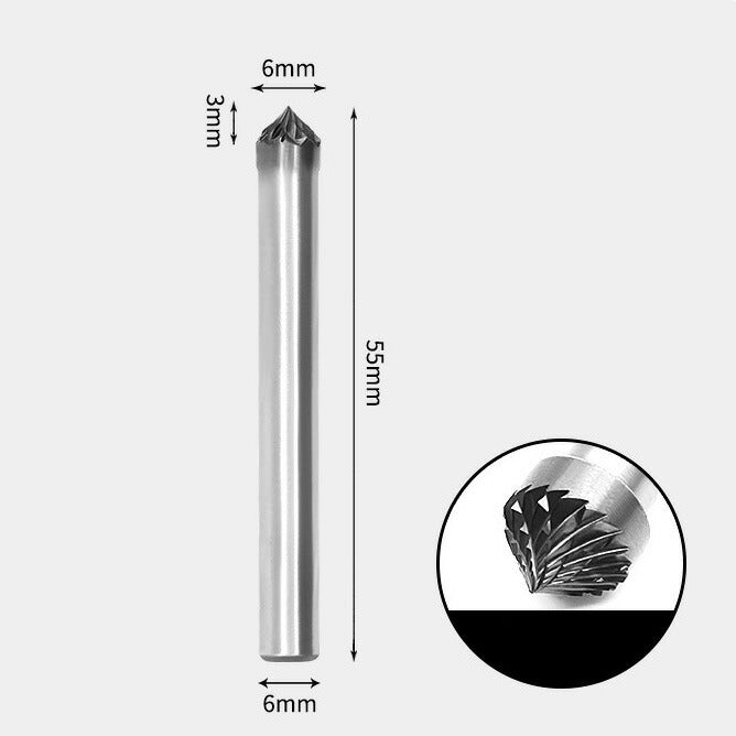 Fraise rotative à angle inclus de 90 degrés en carbure de tungstène, double coupe 6 x 3 mm