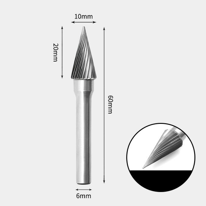 Tungsten Carbide Pointed Cone Rotary Burr Single-cut 10 x 20mm