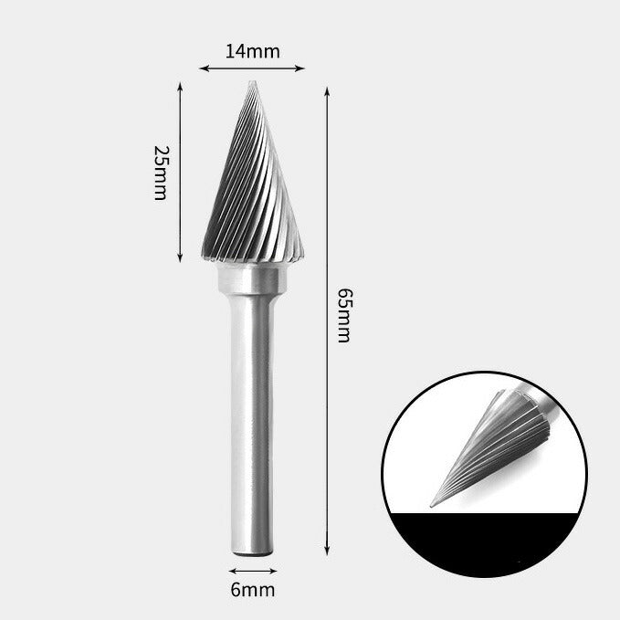 Tungsten Carbide Pointed Cone Rotary Burr Single-cut 14 x 25mm