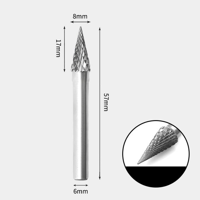 Tungsten Carbide Pointed Cone Rotary Burr Double-cut 8 x 17mm