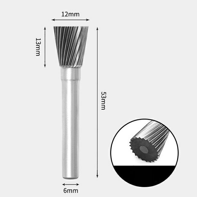 Tungsten Carbide Inverted Cone Rotary Burr Single-cut 12 x 13mm