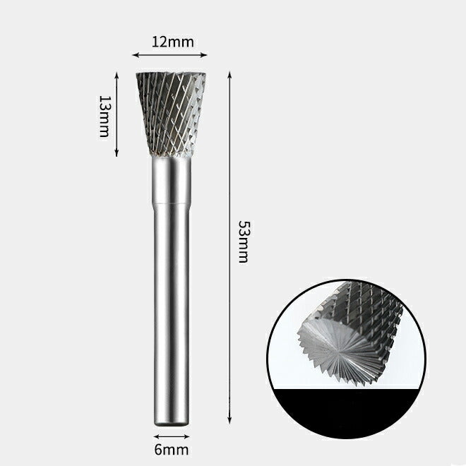 Carbure de tungstène Cône inversé avec coupe en bout Fraise rotative Double coupe 12 x 13 mm