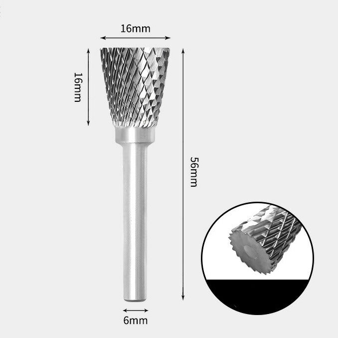 Fraise rotative à cône inversé en carbure de tungstène Double coupe 16 x 16 mm