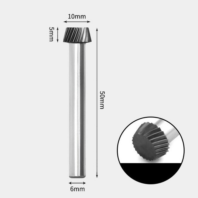Fraise rotative à extrémité plate et cône en carbure de tungstène, coupe unique, 10 x 5 mm