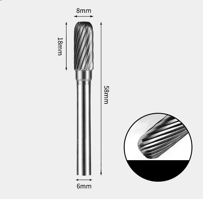 Tungsten Carbide Cylindrical Radius Flat End Rotary Burr Single-cut 8 x 18mm
