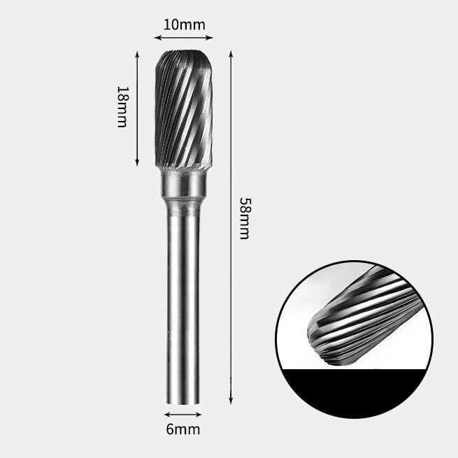 Tungsten Carbide Cylindrical Radius Flat End Rotary Burr Single-cut 10 x 18mm
