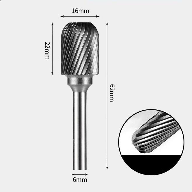 Tungsten Carbide Cylindrical Radius Flat End Rotary Burr Single-cut 16 x 22mm